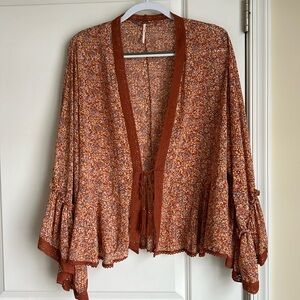 Free People Lola Kimono, Rust Orange Floral, Size Small